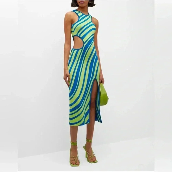 PAOLA BERNARDI Stela Striped Sleeveless Midi Cutout Dress Sz L NWT - Picture 1 of 8